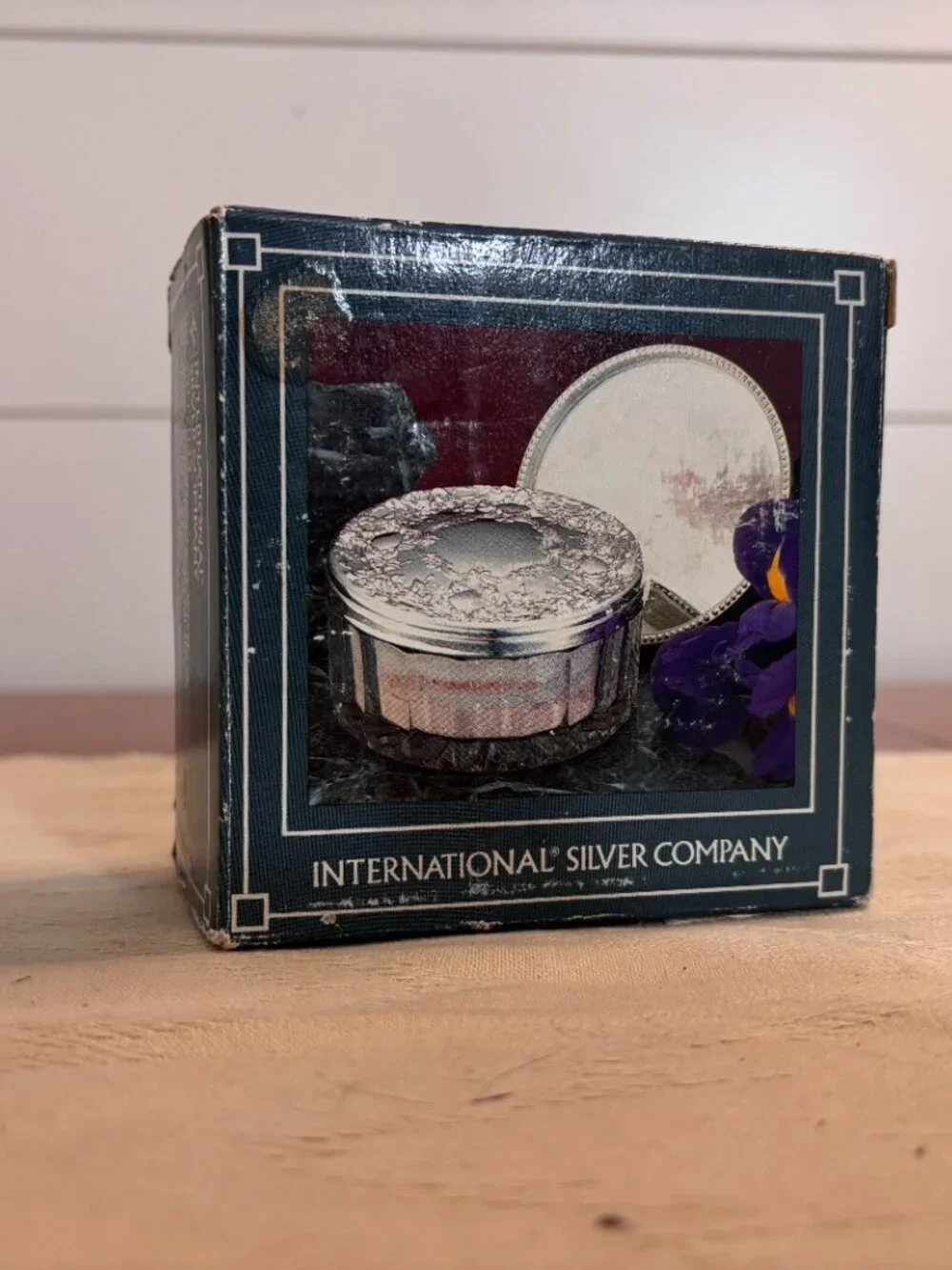 VTG International Silver Co Silver-Plated Powder Jar Mirror Set NIB